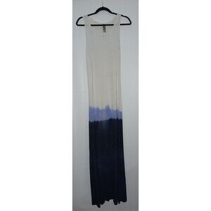 GO COUTURE Dress Tie Dye Long Maxi Tank Medium Blue White Scoopneck Hippie Boho